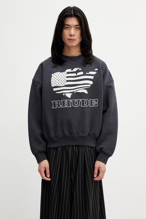 RHUDE Banner Crewneck felpa in cotone da uomo nero RHSS26ST01012