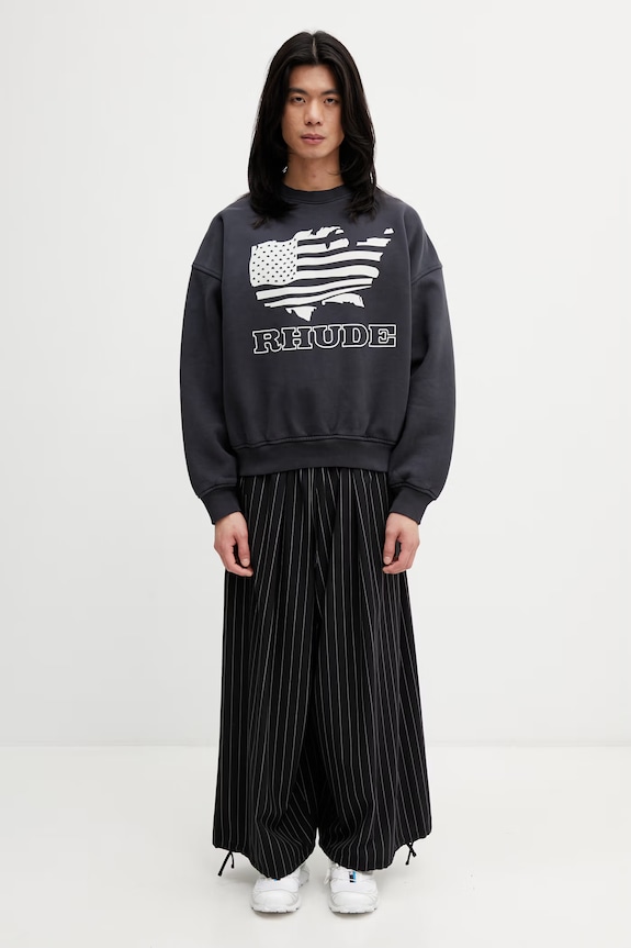 RHUDE Banner Crewneck felpa in cotone da uomo RHSS26ST01012 nero