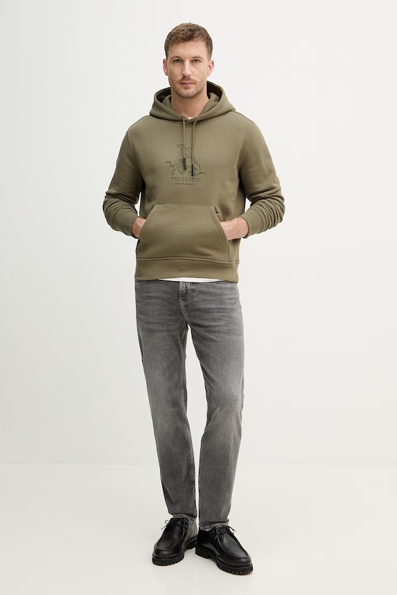 Βαμβακερή μπλούζα Trussardi G8218000117N πράσινο SS26