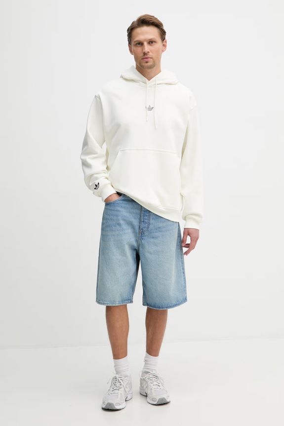 adidas Originals hanorac cu glugă pentru bărbați, cu bumbac KD1437 bej SS26