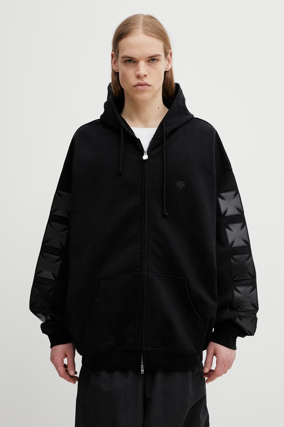VETEMENTS bluza Leather Biker Cross z kapturem czarny ME76ZU267B