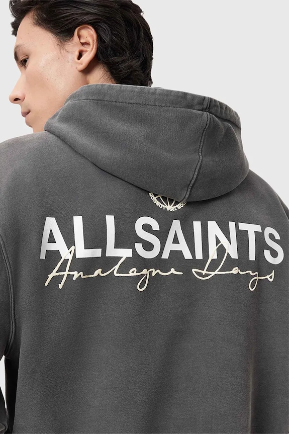 AllSaints Mikina s kapucňou pánska bavlnená EMBLEM M007NE sivá