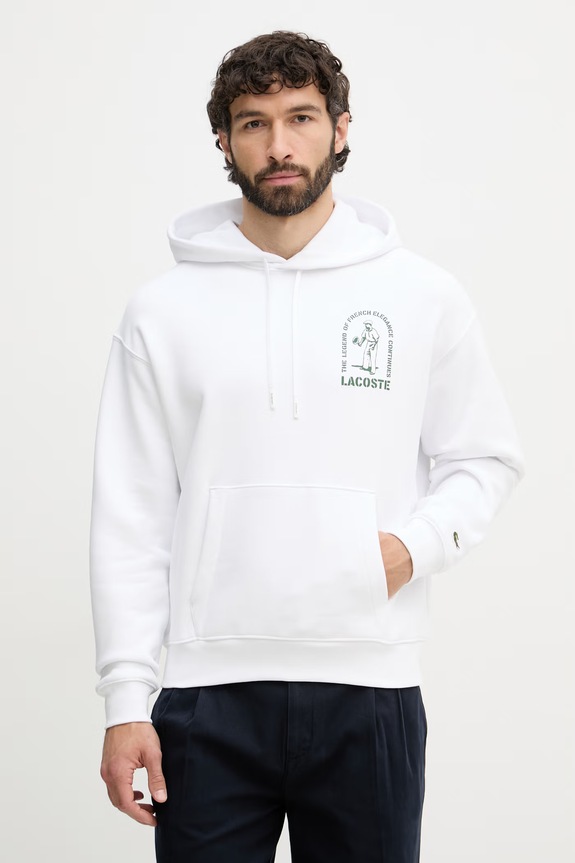 Odzież Lacoste bluza z kapturem męska bawełniana SH1371 biały