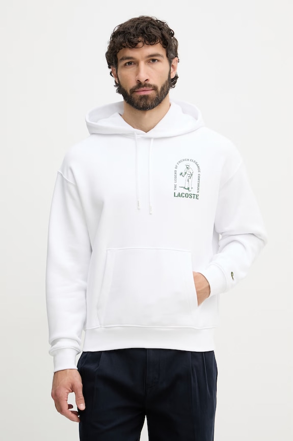 Odzież Lacoste bluza z kapturem męska bawełniana SH1371 biały