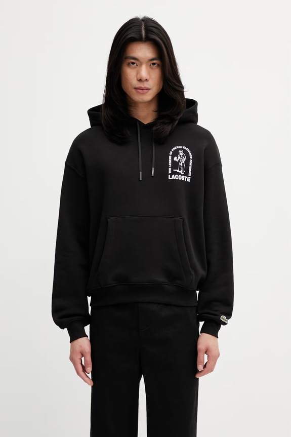 Odzież Lacoste bluza z kapturem bawełniana męska SH1371 czarny