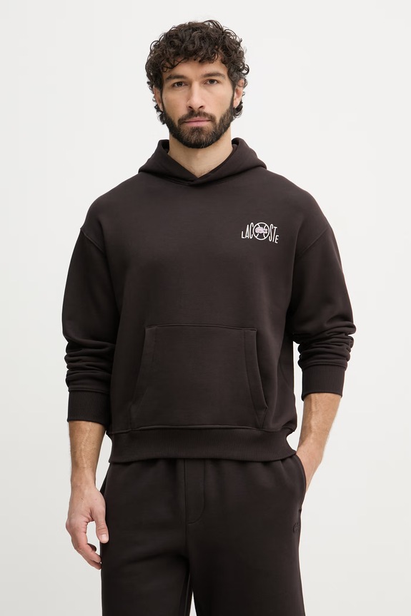 Odzież Lacoste bluza z kapturem męska bawełniana SH2196 brązowy