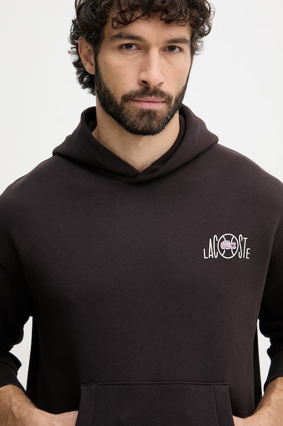 Lacoste bluza z kapturem męska bawełniana brązowy SH2196