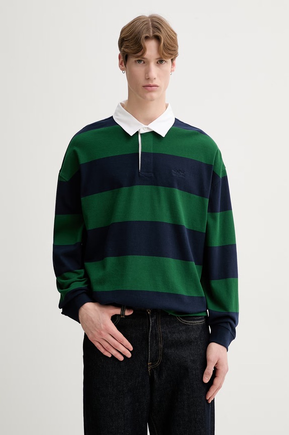 Levi's longsleeve din bumbac HUDSON BOXY RUGBY model fin verde 005FO