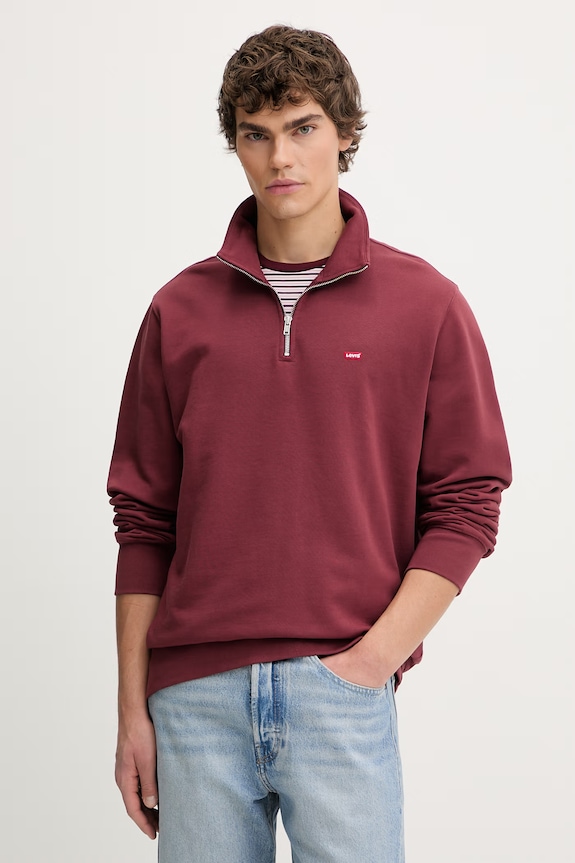 Βαμβακερή μπλούζα Levi's ORIGINAL HM 1/4 ZIP βαμβάκι μπορντό A8606.0015