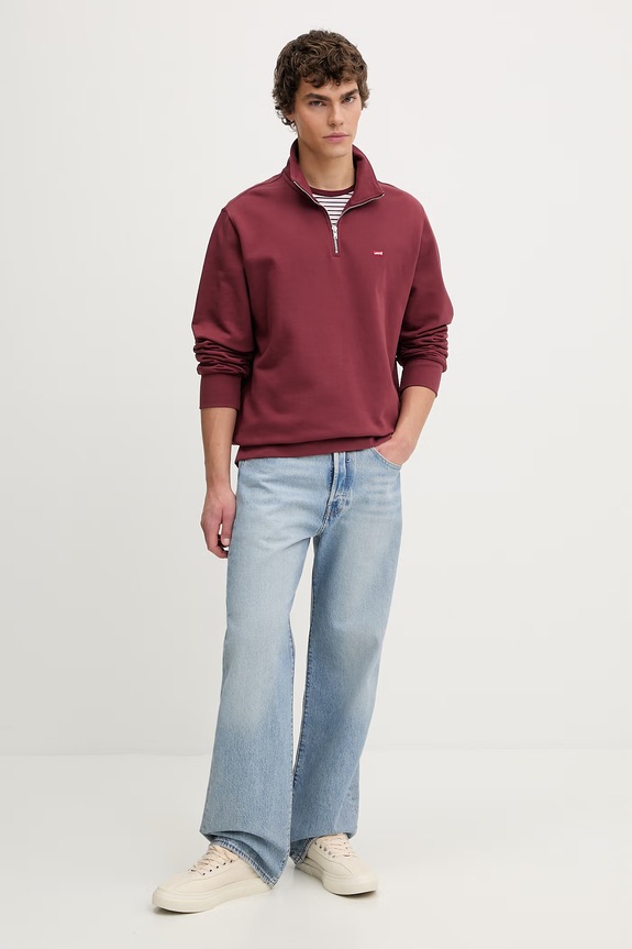 Βαμβακερή μπλούζα Levi's ORIGINAL HM 1/4 ZIP A8606.0015 μπορντό SS26