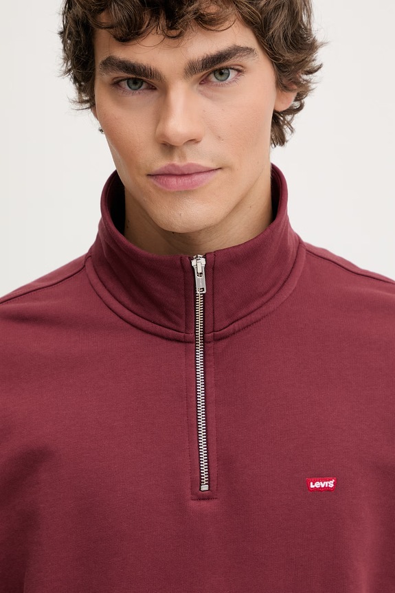 Βαμβακερή μπλούζα Levi's ORIGINAL HM 1/4 ZIP μπορντό A8606.0015