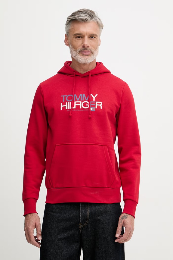 Tommy Hilfiger mikina s kapucňou pánska s bavlnou červená MW0MW42468