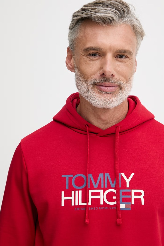 Tommy Hilfiger mikina s kapucňou pánska s bavlnou červená MW0MW42468