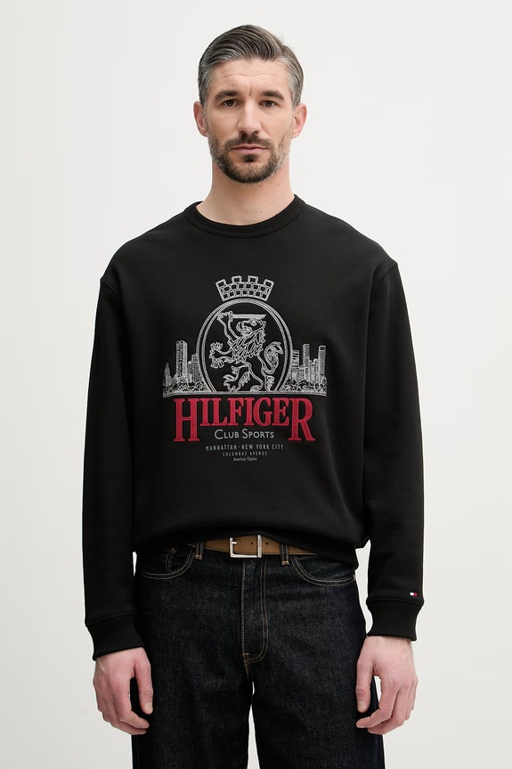 Tommy Hilfiger felpa da uomo in cotone nero MW0MW42479