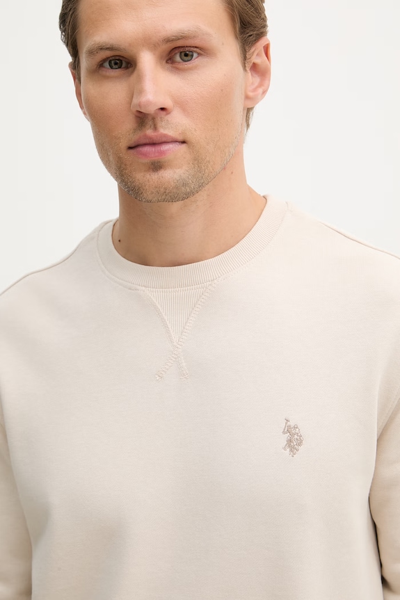 U.S. Polo Assn. mikina pánska s bavlnou DHM LB CREW béžová MUP3356