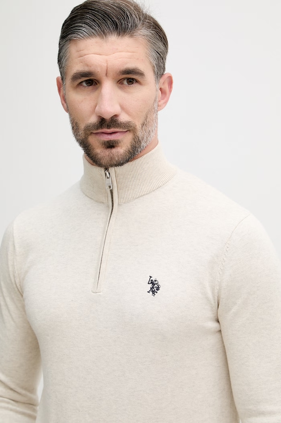 U.S. Polo Assn. pulover moški bombažen COTTON 1/4 ZIP NECK bež MUP3938.L22