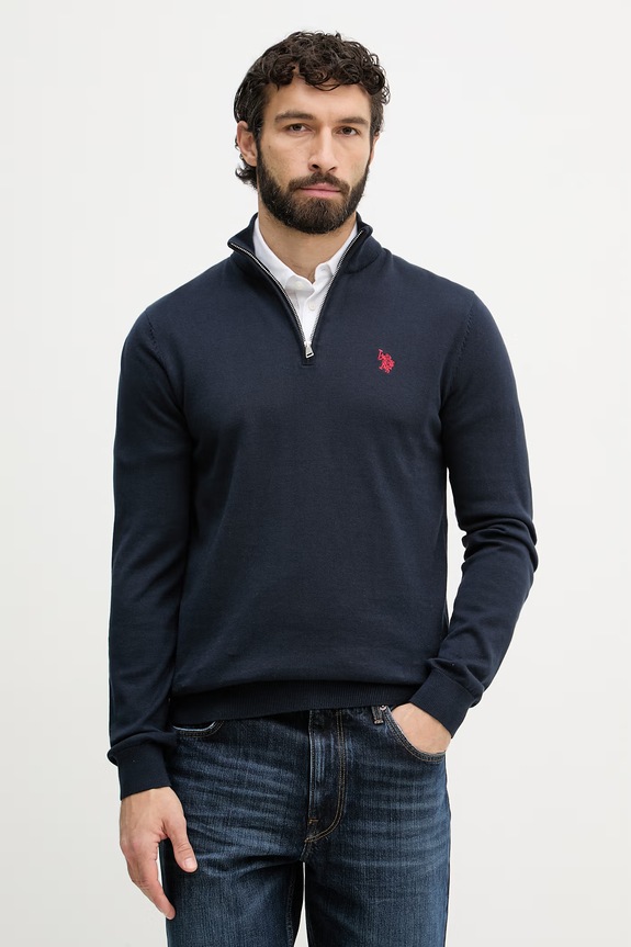 U.S. Polo Assn. férfi pamut pulóver 1/4 ZIP NECK sötétkék MUP3938