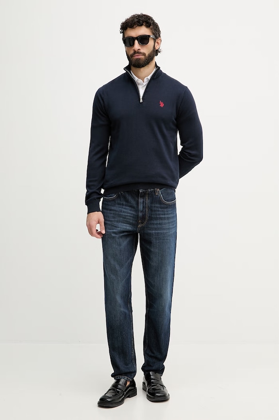 U.S. Polo Assn. férfi pamut pulóver 1/4 ZIP NECK MUP3938 sötétkék SS26