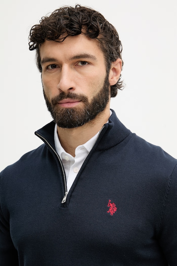 U.S. Polo Assn. férfi pamut pulóver 1/4 ZIP NECK sötétkék MUP3938
