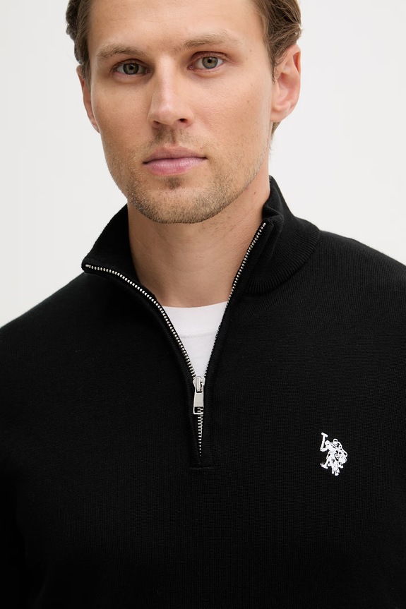U.S. Polo Assn. πουλόβερ ανδρικό βαμβακερό COTTON 1/4 ZIP NECK μαύρο MUP3938