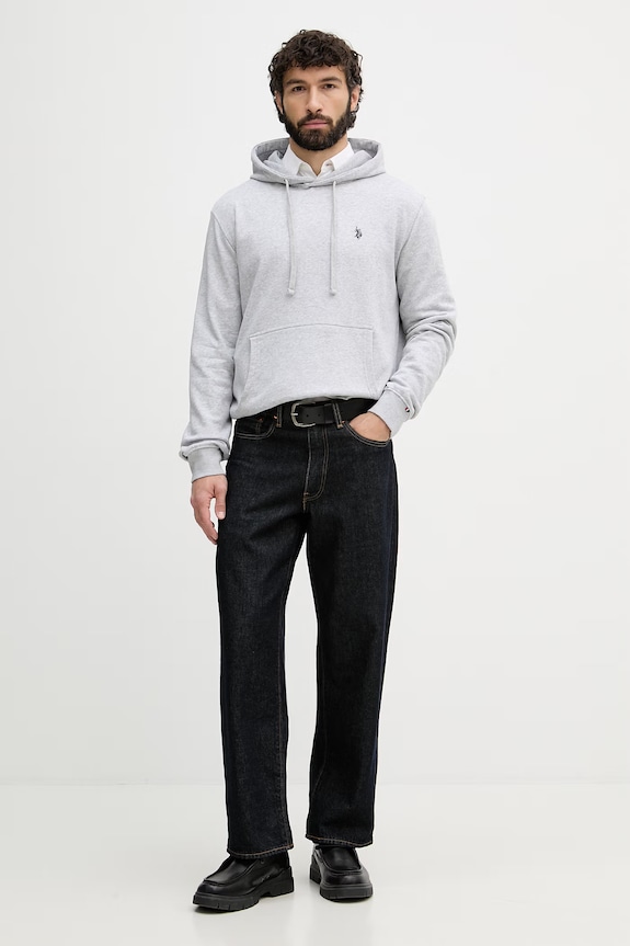 U.S. Polo Assn. Pulover s kapuco moški z bombažem DHM LB MUP4412 siva SS26