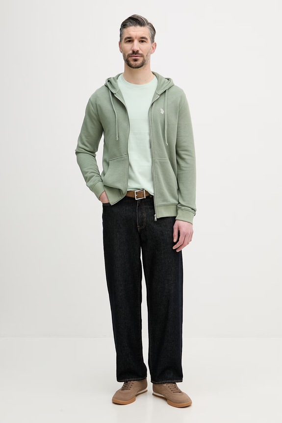 U.S. Polo Assn. hanorac cu fermoar bărbătesc cu bumbac DHM LB MUP4413 verde SS26