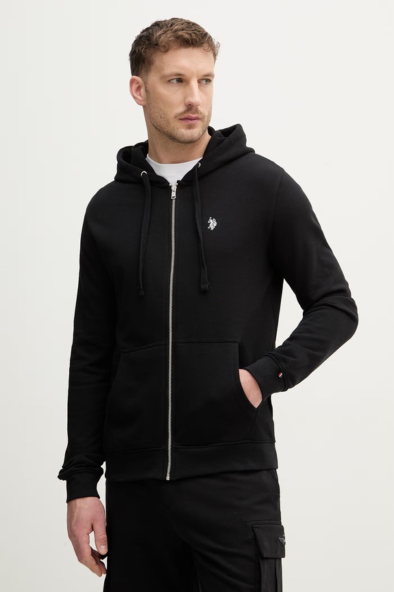 U.S. Polo Assn. Суичър с цип мъжки с памук DHM LB с качулка черен MUP4413