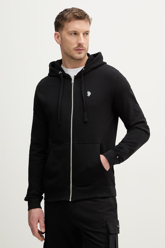 U.S. Polo Assn. Суичър с цип мъжки с памук DHM LB с качулка черен MUP4413