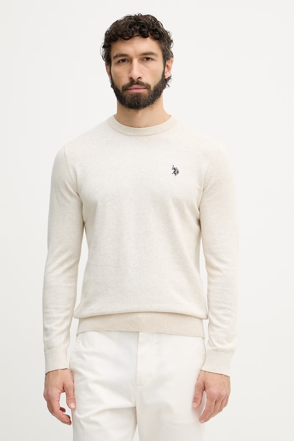 U.S. Polo Assn. sveter pánsky bavlnený DHM KNIT béžová MUP4551