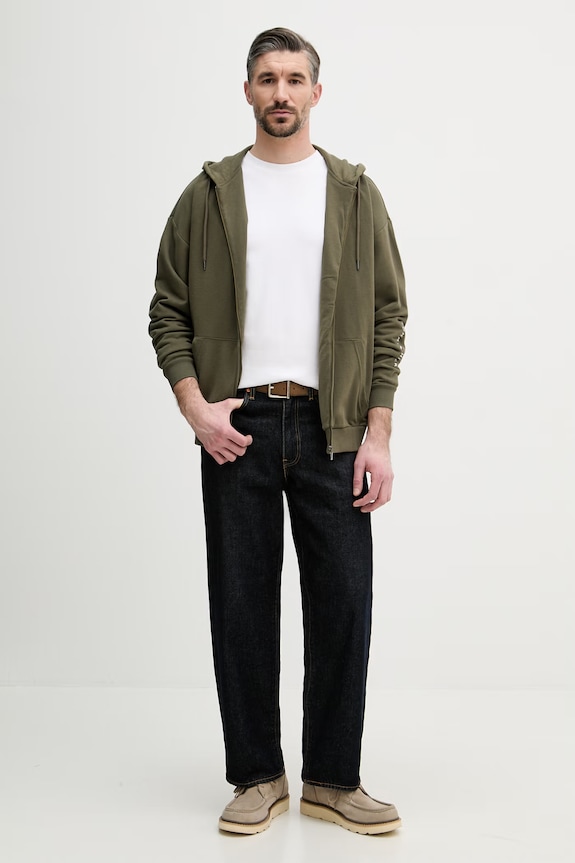 Tommy Hilfiger Μπλούζα με κουκούλα ανδρική με βαμβάκι UM0UM03781 πράσινο SS26