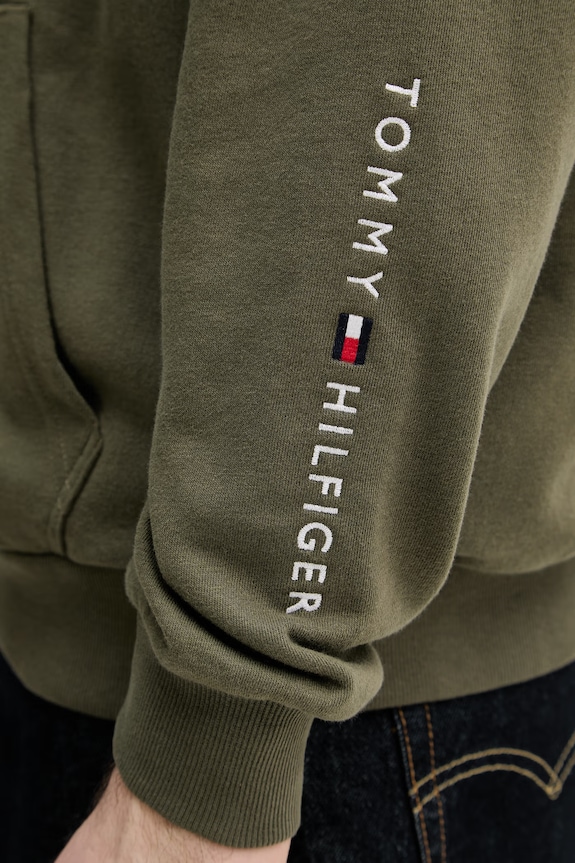 Tommy Hilfiger Μπλούζα με κουκούλα ανδρική με βαμβάκι UM0UM03781 πράσινο