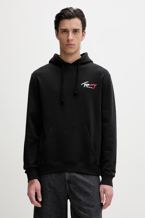 Tommy Jeans bluza z kapturem męska bawełniana czarny DM0DM22680