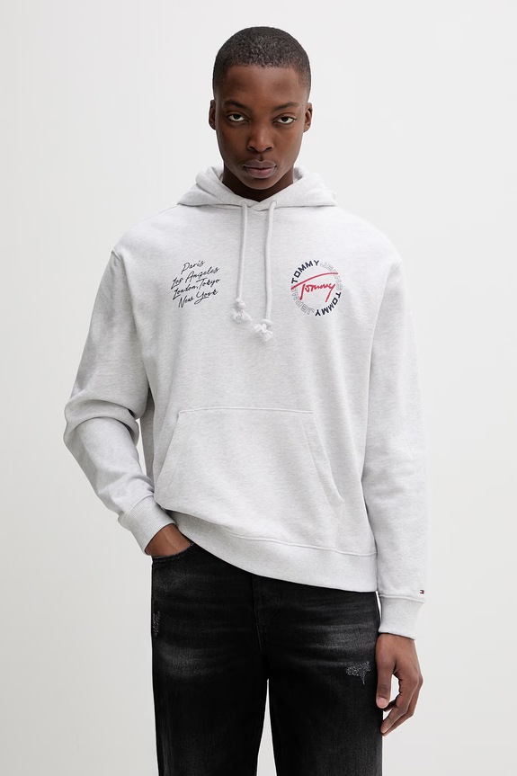 Tommy Jeans mikina s kapucňou pánska bavlnená sivá DM0DM22683