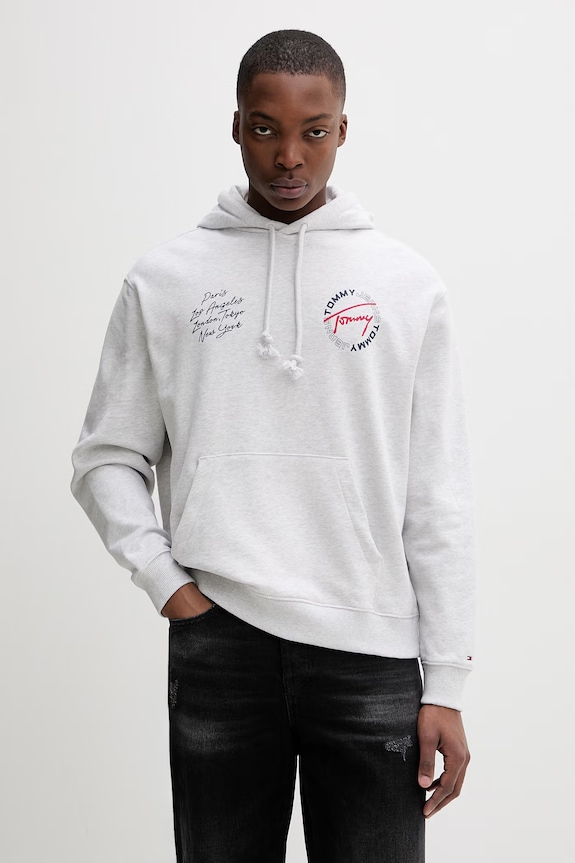 Tommy Jeans mikina s kapucňou pánska bavlnená sivá DM0DM22683