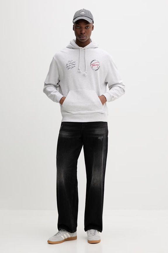 Tommy Jeans mikina s kapucňou pánska bavlnená DM0DM22683 sivá SS26