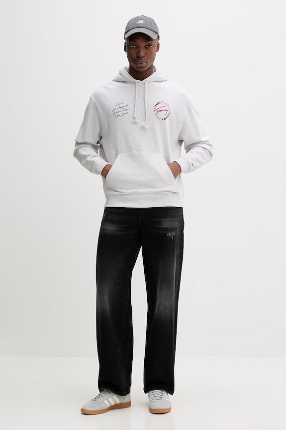 Tommy Jeans mikina s kapucňou pánska bavlnená DM0DM22683 sivá SS26