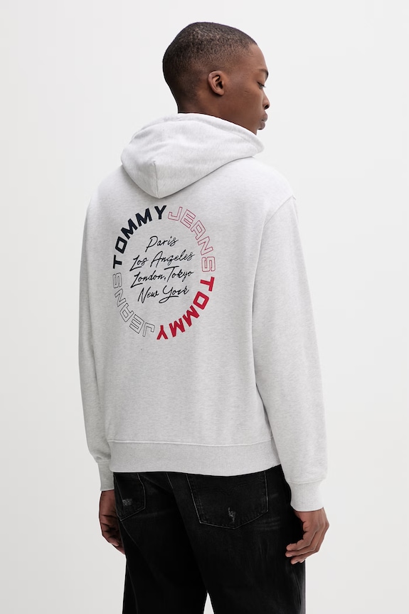 Oblečenie Tommy Jeans mikina s kapucňou pánska bavlnená DM0DM22683 sivá