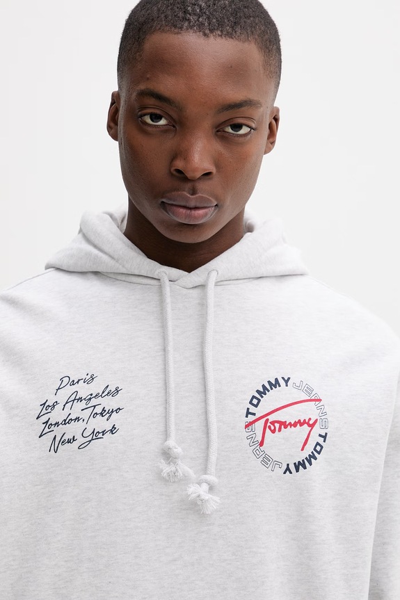 Tommy Jeans mikina s kapucňou pánska bavlnená sivá DM0DM22683