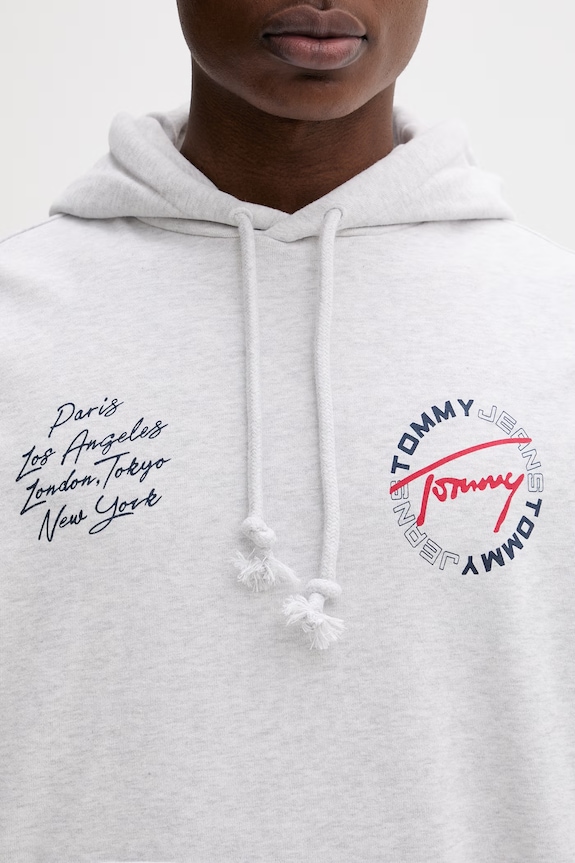 Tommy Jeans mikina s kapucňou pánska bavlnená DM0DM22683 sivá