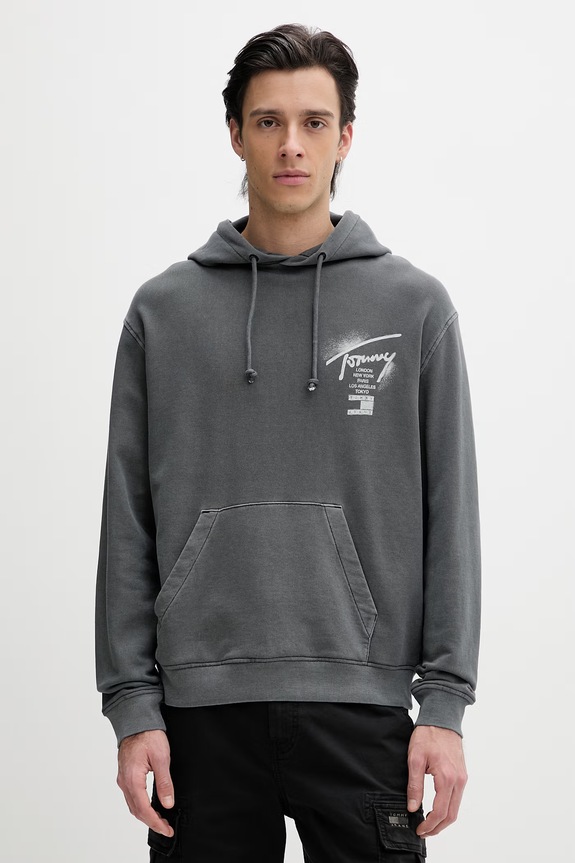 Tommy Jeans dukserica sa kapuljačom muška od pamuka siva DM0DM22840