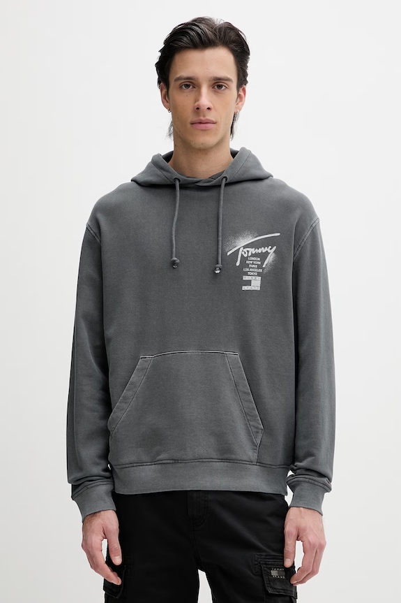 Tommy Jeans dukserica sa kapuljačom muška od pamuka siva DM0DM22840