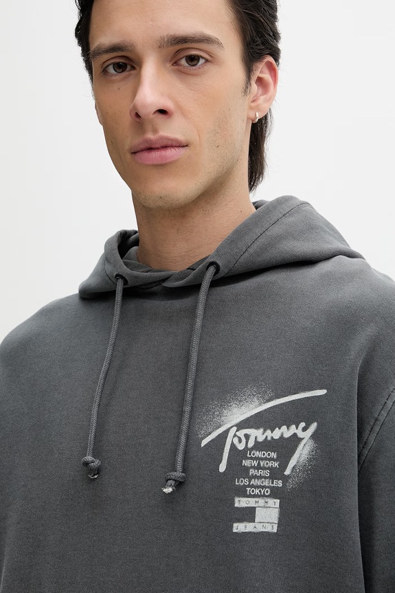 Tommy Jeans dukserica sa kapuljačom muška od pamuka siva DM0DM22840