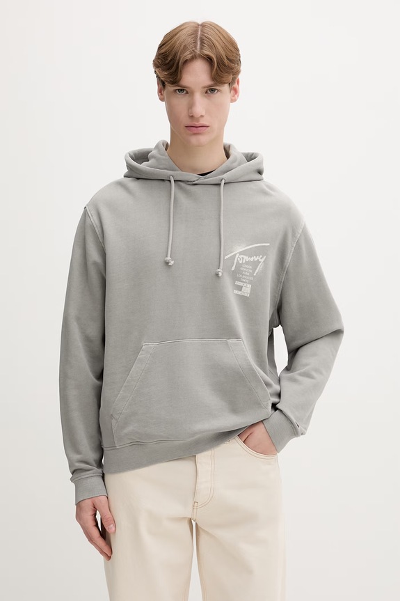 Tommy Jeans hanorac cu glugă bărbătesc din bumbac gri DM0DM22840