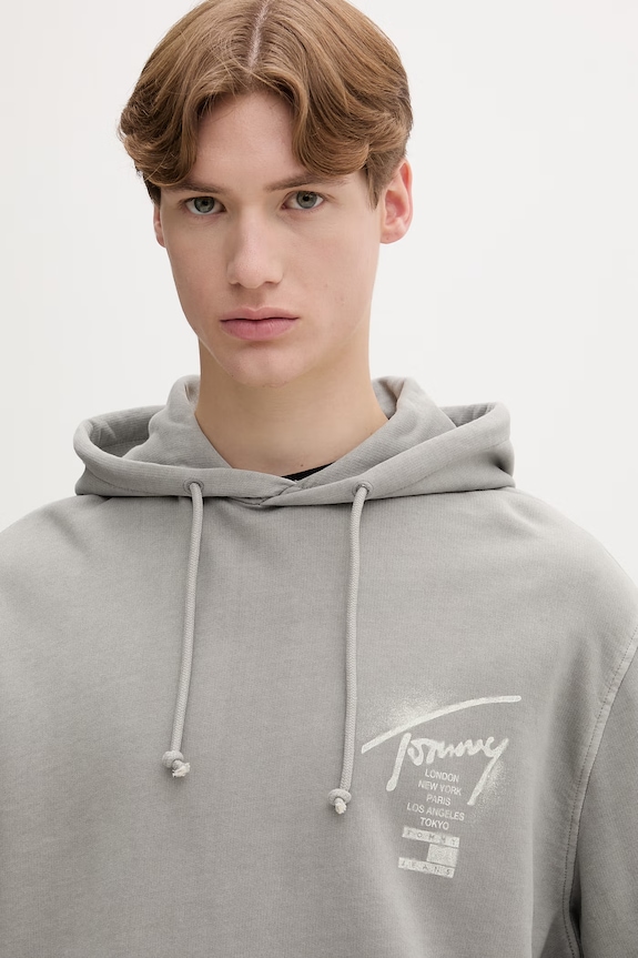 Tommy Jeans hanorac cu glugă bărbătesc din bumbac gri DM0DM22840