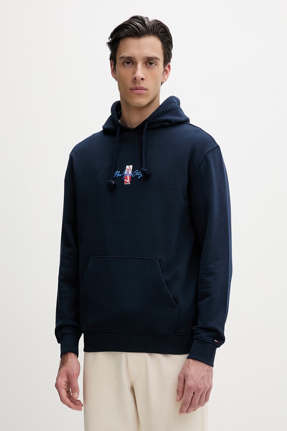 Odjeća Tommy Jeans dukserica sa kapuljačom za muškarce od pamuka DM0DM23015 mornarsko plava