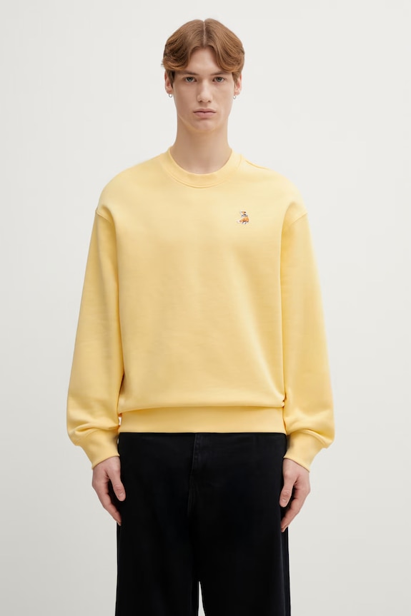 Bavlněná mikina Maison Kitsuné Dreaming Fox hladký žlutá QM00301KM0341