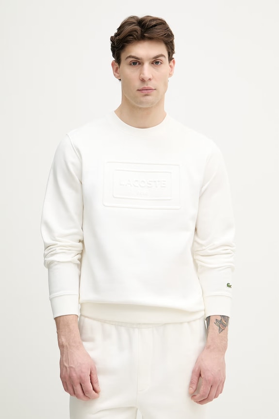 Lacoste hanorac bărbătesc din bumbac imprimeu alb SH0795
