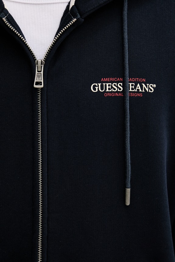 Guess Jeans кофта, яка розстібається, з капюшоном чоловіча бавовняна M6RQ38.KCPR1 темно-синій