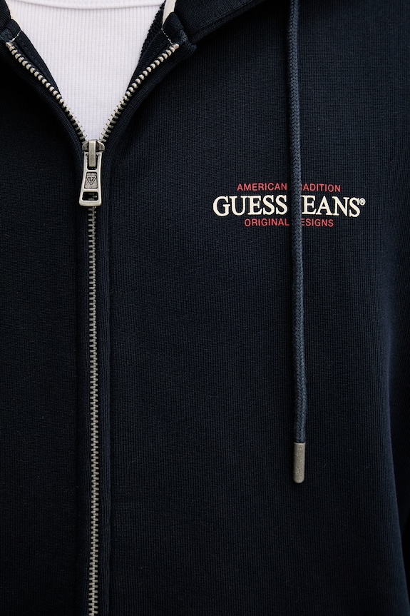 Guess Jeans кофта, яка розстібається, з капюшоном чоловіча бавовняна M6RQ38.KCPR1 темно-синій