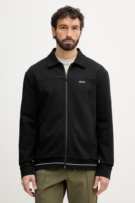 BOSS Green hanorac cu fermoar bărbătesc negru 50558579